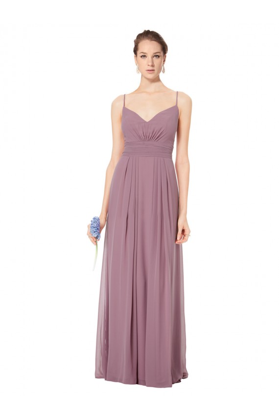 Cheap V-Neck Spaghetti Strap Open Back Long Chiffon Bridesmaid Dress UK