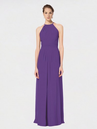 Cheap Long Chiffon Spaghetti Strap Halter Bridesmaid Dress UK