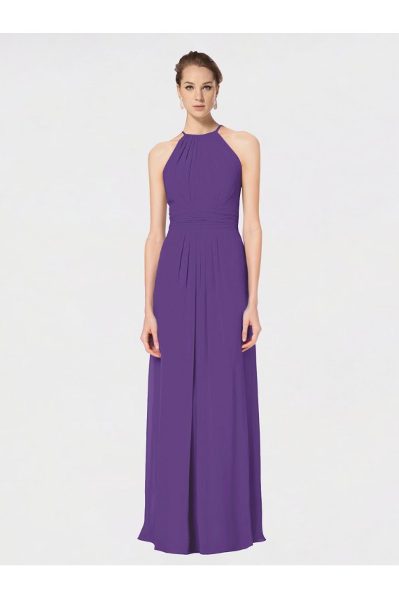 Cheap Long Chiffon Spaghetti Strap Halter Bridesmaid Dress UK