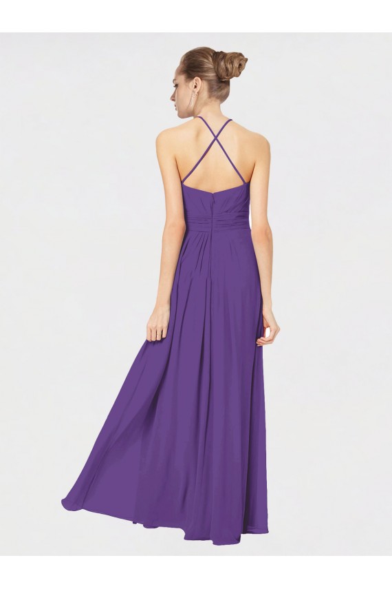 Cheap Long Chiffon Spaghetti Strap Halter Bridesmaid Dress UK