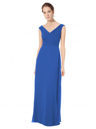 Cheap Long Chiffon Strapless Bridesmaid Dress with Wide Front and Back V-Neckline UK
