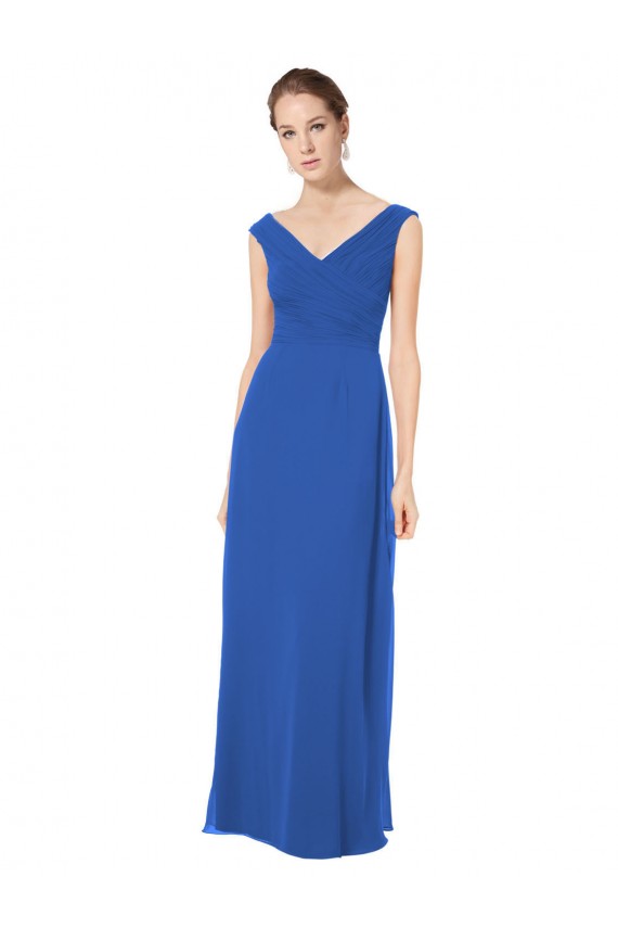 Cheap Long Chiffon Strapless Bridesmaid Dress with Wide Front and Back V-Neckline UK