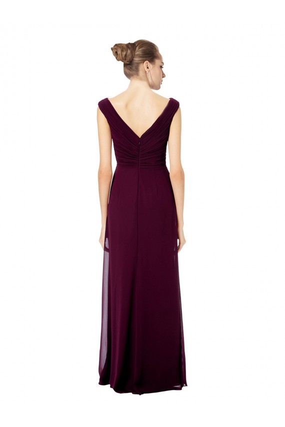 Cheap Long Chiffon Strapless Bridesmaid Dress with Wide Front and Back V-Neckline UK