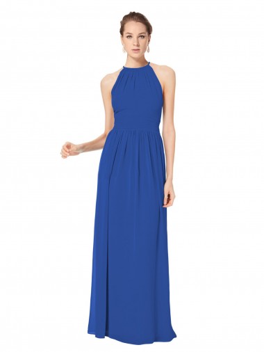 Cheap Long Chiffon High-Neck Sleeveless Bridesmaid Dress UK