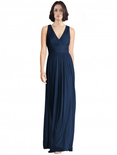 Cheap Cut Out Back Long Chiffon V-Neck Bridesmaid Dress UK