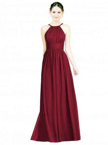 Cheap Halter Neck Open Back Draped Chiffon Bridesmaid Dress UK