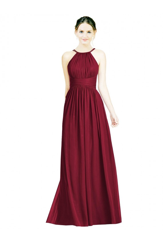 Cheap Halter Neck Open Back Draped Chiffon Bridesmaid Dress UK