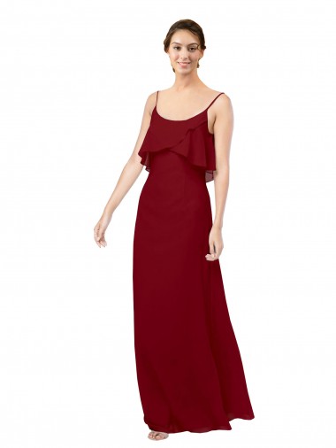 Cheap Scoop Neck Chiffon Bridesmaid Dress with Spaghetti Straps and Low Back UK
