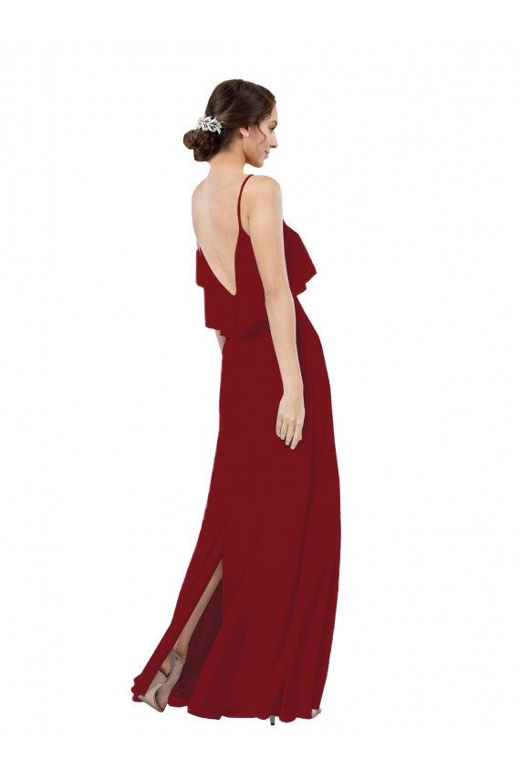 Cheap Scoop Neck Chiffon Bridesmaid Dress with Spaghetti Straps and Low Back UK