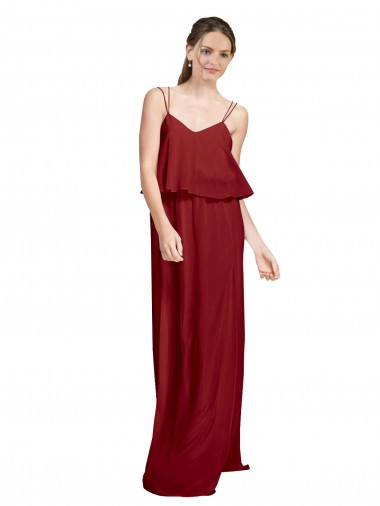 Cheap Long Chiffon Bridesmaid Dress with Slim Straps and Open Back UK