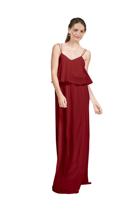 Cheap Long Chiffon Bridesmaid Dress with Slim Straps and Open Back UK