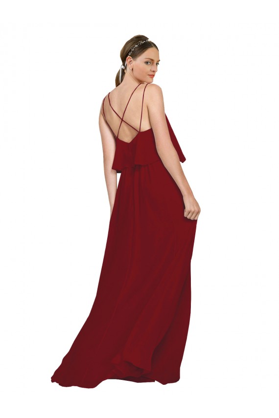 Cheap Long Chiffon Bridesmaid Dress with Slim Straps and Open Back UK
