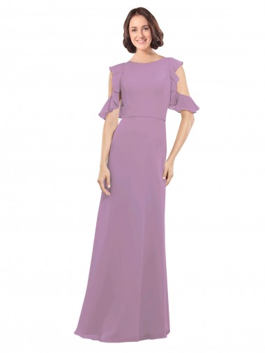 Cheap Long Chiffon Bridesmaids Dress with Flounced Sleeve Detail and Criss Cross Back UK
