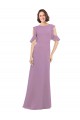 Cheap Long Chiffon Bridesmaids Dress with Flounced Sleeve Detail and Criss Cross Back UK