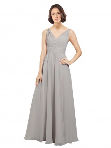 Cheap Twist Shouder Full Chiffon Bridesmaids Dress with V-Neckline and V-Back UK