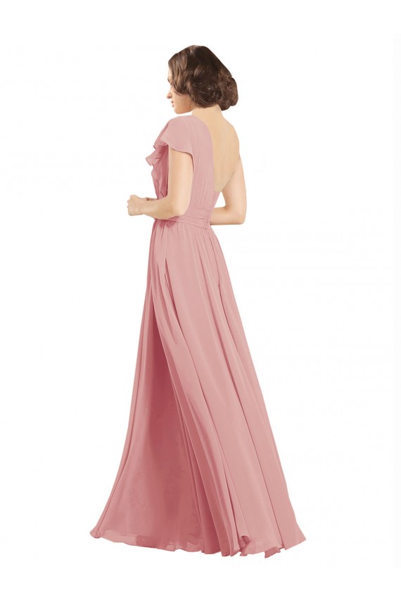 Cheap Chiffon Bridesmaids Dress with One Shoulder Flounced Sleeve UK