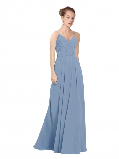 Cheap Chiffon Bridesmaids Dress with Draped V-Neck Bodice and Keyhole Back UK