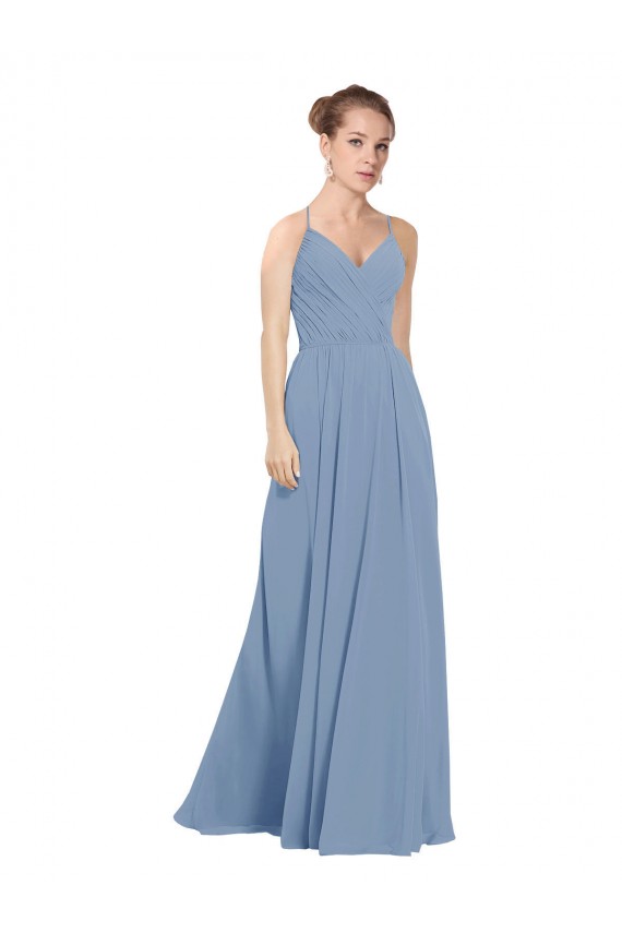 Cheap Chiffon Bridesmaids Dress with Draped V-Neck Bodice and Keyhole Back UK