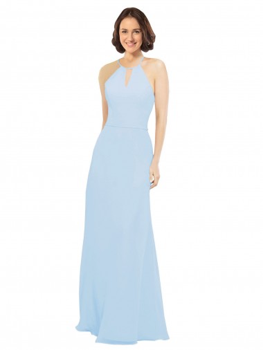 Cheap Floor Length Chiffon Bridesmaids Dress with Front Keyhole Neckline UK