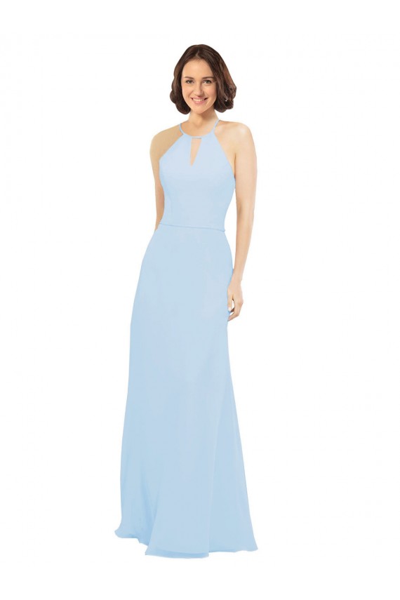 Cheap Floor Length Chiffon Bridesmaids Dress with Front Keyhole Neckline UK