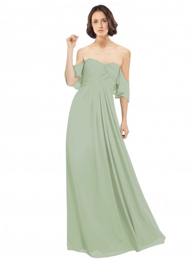 Cheap Boho Chic Chiffon Bridesmaids Dress with Off the Shoulder Neckline UK
