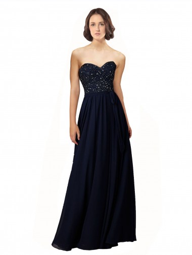 Cheap Long Chiffon Sweetheart Neckline Bridesmaid Dress with Beading UK