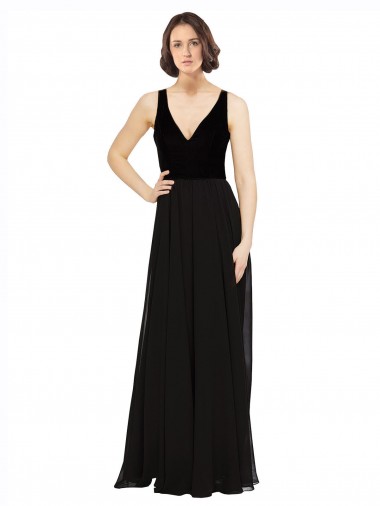 Cheap Stretch Velvet and Chiffon Bridesmaids Dress with V-Neckline UK