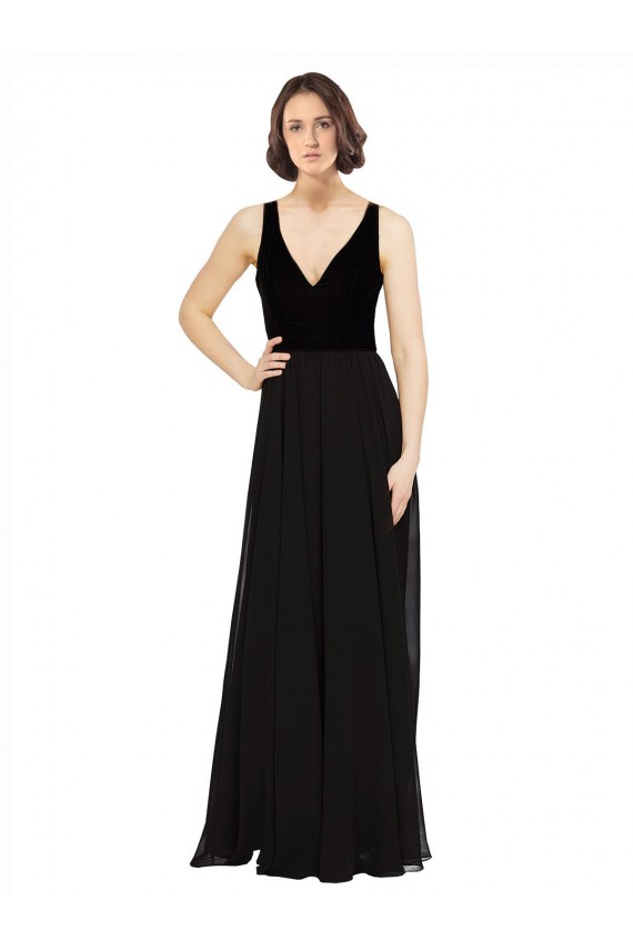 Cheap Stretch Velvet and Chiffon Bridesmaids Dress with V-Neckline UK