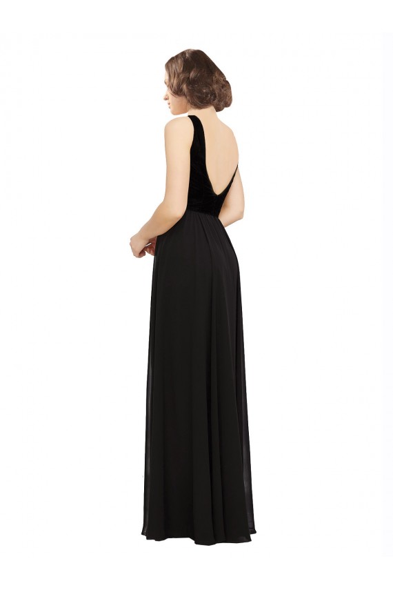 Cheap Stretch Velvet and Chiffon Bridesmaids Dress with V-Neckline UK