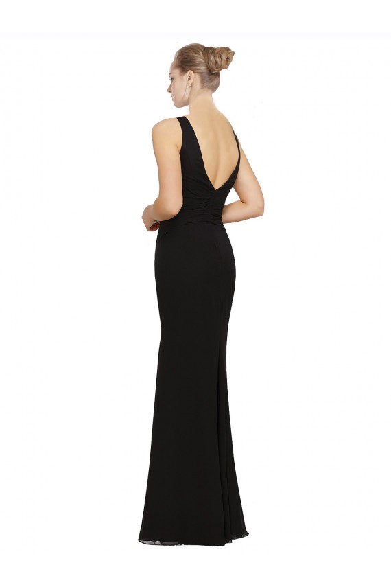 Cheap Open V-Back Chiffon Bridesmaids Dress with V-Neckine UK
