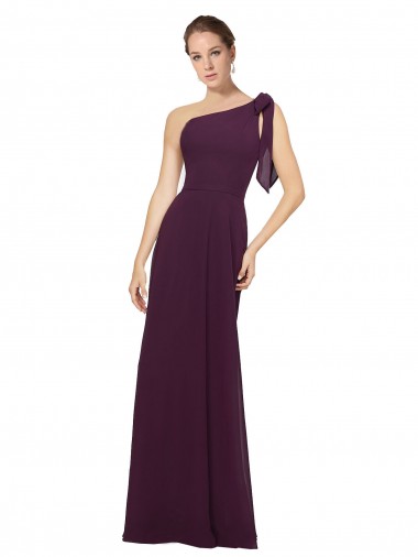 Cheap One Shoulder Chiffon Bridesmaids Dress with Shoulder Bow UK
