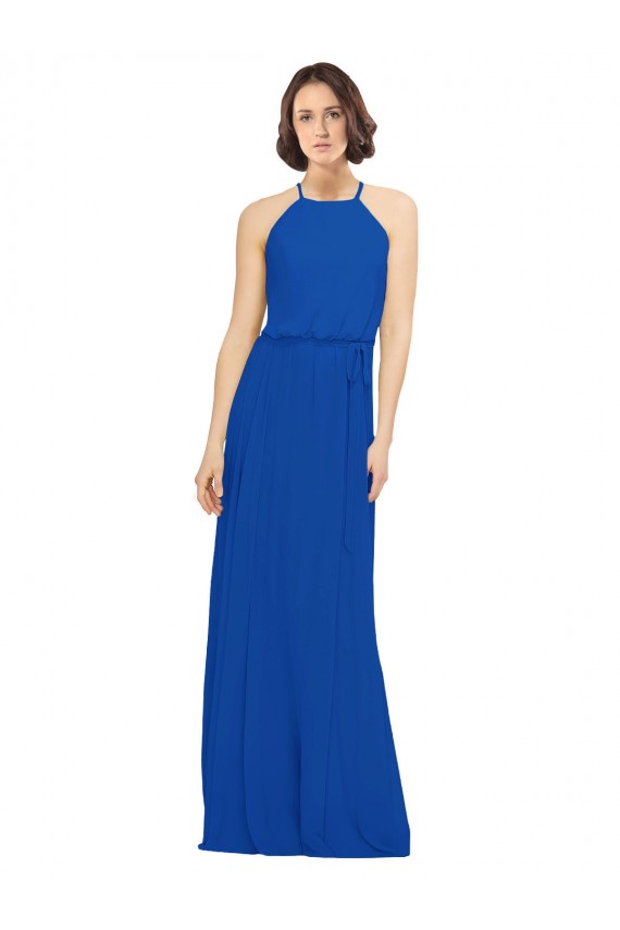 Cheap Long Jewel Neckline Chiffon Bridesmaids Dress wit Chiffon Tie Sash UK
