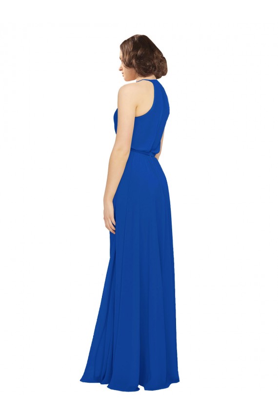 Cheap Long Jewel Neckline Chiffon Bridesmaids Dress wit Chiffon Tie Sash UK