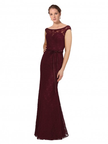 Cheap Lace Bridesmaids Dress with Matching Satin Tie Sash UK