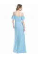Cheap Spaghetti Straps Long Chiffon Off-The-Shoulder Bridesmaid Dress with Double Flounce Sleeves UK