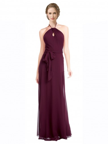 Cheap Full Length Chiffon Bridesmaid Dress with Halter Top UK