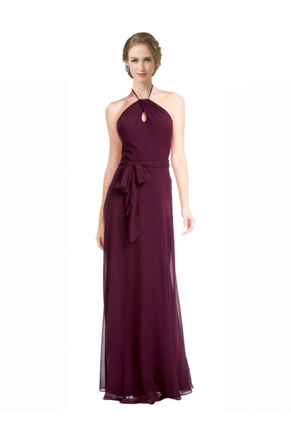 Cheap Full Length Chiffon Bridesmaid Dress with Halter Top UK