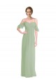Cheap Long Chiffon Off-The-Shoulder Bridesmaid Dress with Double Flounce Sleeves UK
