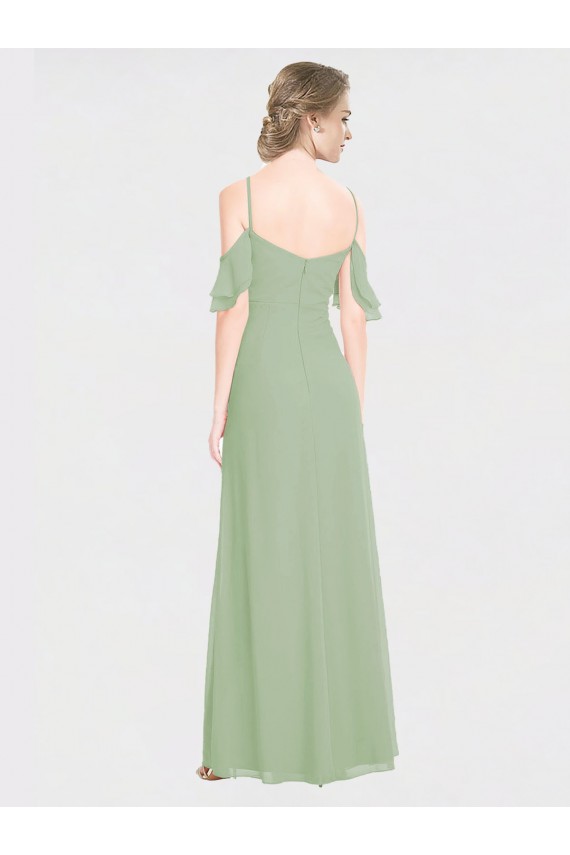 Cheap Long Chiffon Off-The-Shoulder Bridesmaid Dress with Double Flounce Sleeves UK