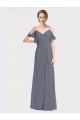 Cheap Long Chiffon Spaghetti Strap V-Neck Bridesmaid Dress with Off-The-Shoulder Flutter Sleeves UK
