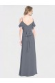 Cheap Long Chiffon Spaghetti Strap V-Neck Bridesmaid Dress with Off-The-Shoulder Flutter Sleeves UK