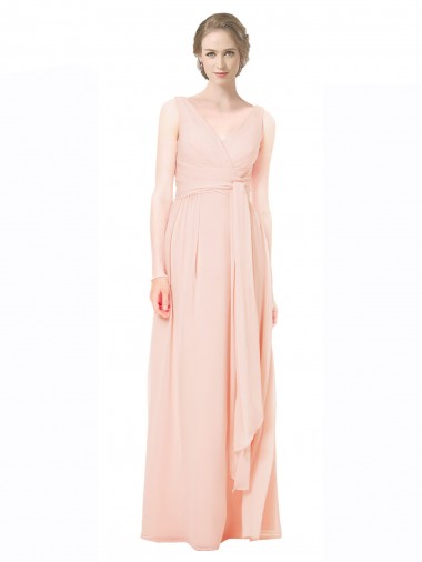 Cheap Full Length Chiffon Bridesmaid Dress with V-Front and Back UK
