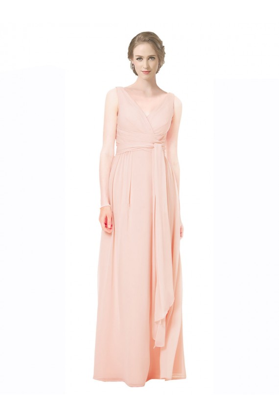 Cheap Full Length Chiffon Bridesmaid Dress with V-Front and Back UK