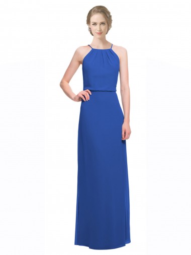 Cheap Long Chiffon Spaghetti Strap Bridesmaid Dress with Blouson Top UK
