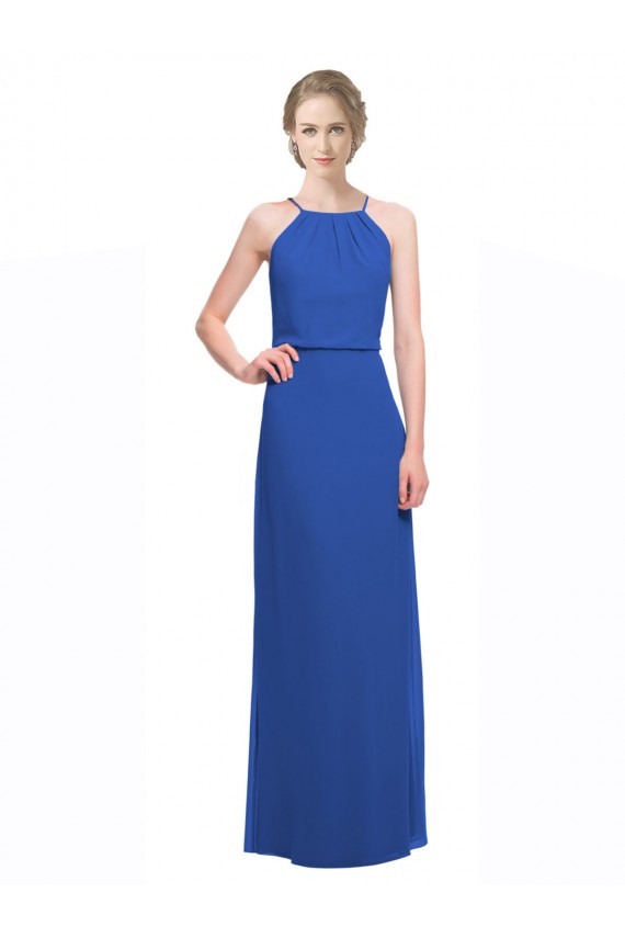 Cheap Long Chiffon Spaghetti Strap Bridesmaid Dress with Blouson Top UK