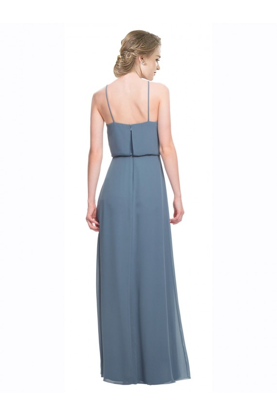 Cheap Long Chiffon Spaghetti Strap Bridesmaid Dress with Blouson Top UK