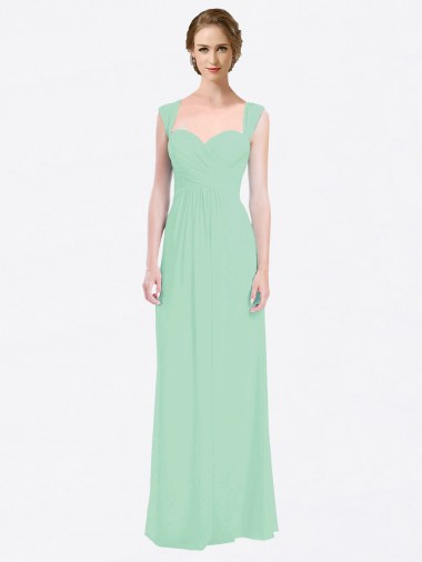Cheap Long Chiffon Bridesmaid Dress with a Sweetheart Neckline and Pleated Shoulder Straps UK