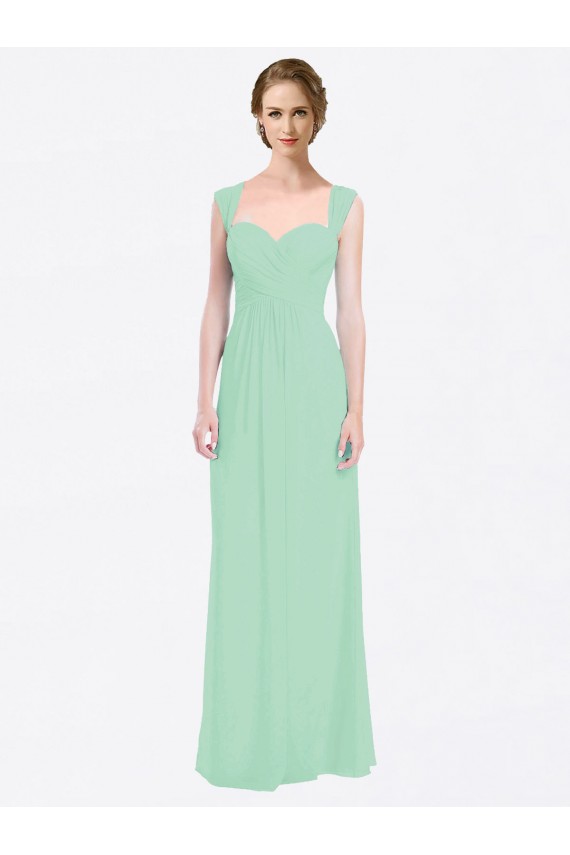 Cheap Long Chiffon Bridesmaid Dress with a Sweetheart Neckline and Pleated Shoulder Straps UK