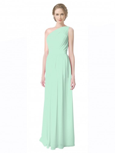 Cheap One Shoulder Chiffon Bridesmaid Dress with Asymmetrical Ruched Bodice UK