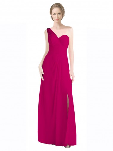 Cheap Full Length Chiffon Bridesmaid Dress with One Wide Shoulder Strap UK